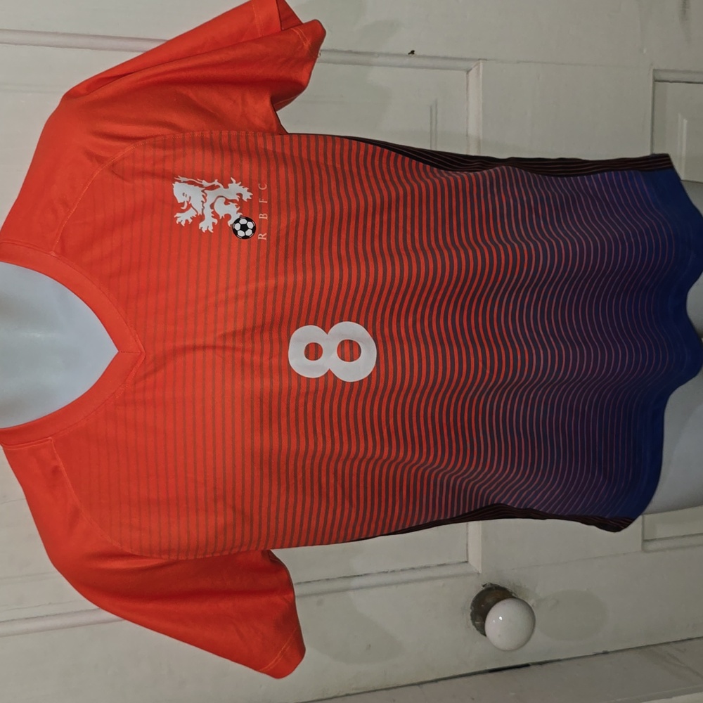 Men's Orange Gradient Soccer Jersey with Crest and Number 8